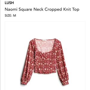 Lush Naomi Square NeckCropped knit Top , maroon ,Med long sleeve